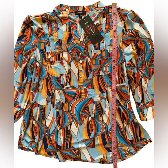 COCOMO XL 3/4 sleeve blue orange multicolored women’s pintuck Blouse top… - Picture 10 of 14